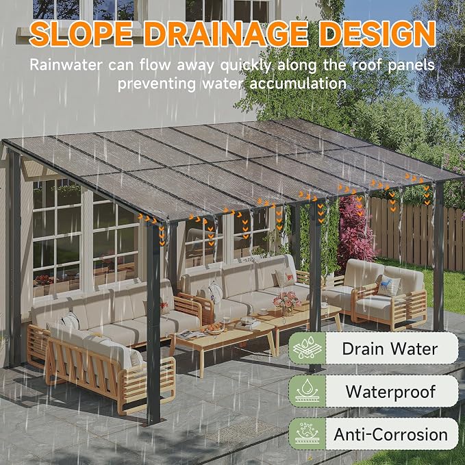 10x20FT Lean to Gazebo Pergola Patio Outdoor Pergolas Gazebos | Wall Mount - Image 6