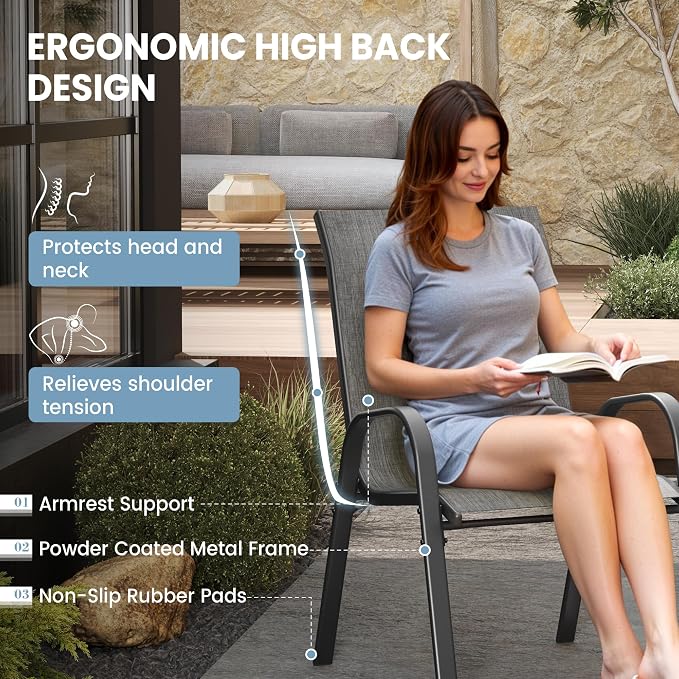 Patio Dining Chairs Set of 4, Stackable Dining Chairs High Back, Breathable - Image 7