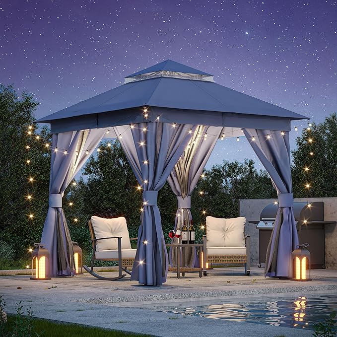 8'x8' Outdoor Gazebo, Metal Frame Heavy Duty Patio Canopy Tent Shelter by LAUSAINTHOME
