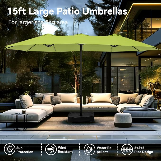 PHI VILLA 15ft Large Outdoor Patio Umbrella - Image 7