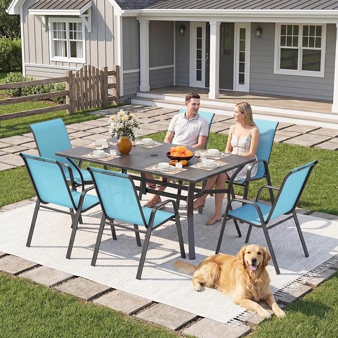Outdoor Patio Chairs Set of 6 Stackable Dining Chairs All-Weather Textilene - Image 3