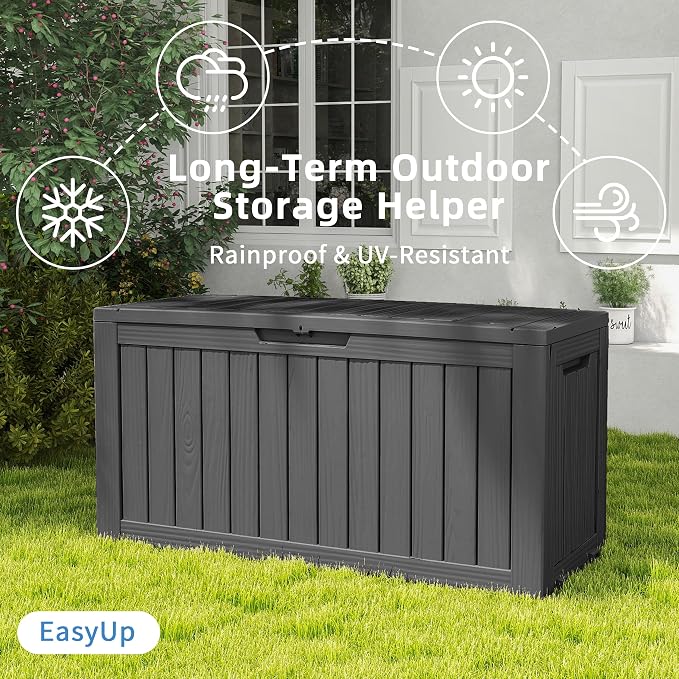 Outdoor Storage Box 100 Gallon Waterproof Resin Deck Boxes Black | UV-Resistant - Image 2