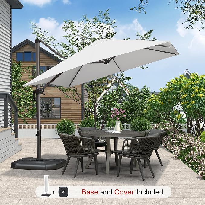 PURPLE LEAF Umbrella wiht Base & Cover 9' x 9' Height Control White | Large - Image 2