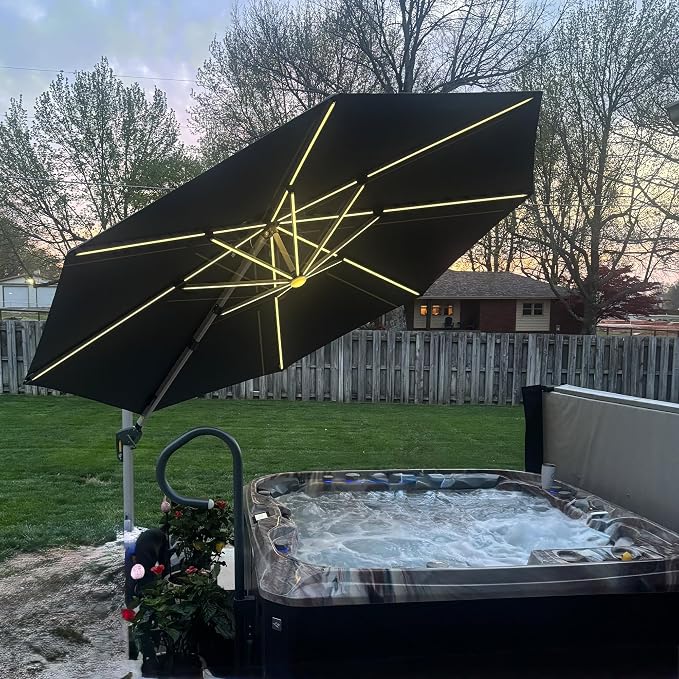 PURPLE LEAF Cantilever Umbrella 12ft Solar LED Light Double Top, Stays bright - Image 2