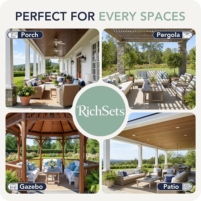 Outdoor Curtains for Patio Waterproof 6 Panels, Porch Sun Shade | Weatherproof - Image 8