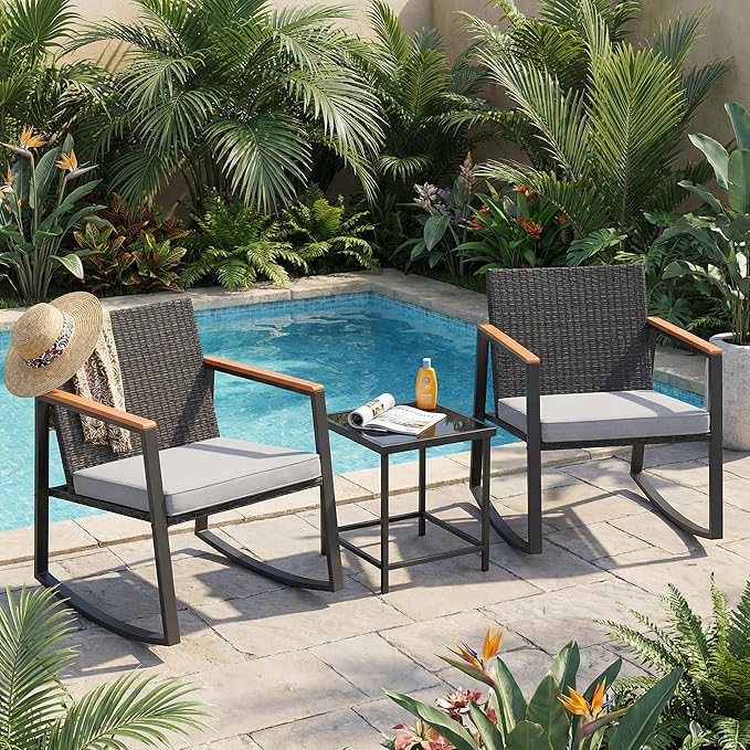Gizoon 3 Pieces Rocking Patio Bistro Set | - Image 5