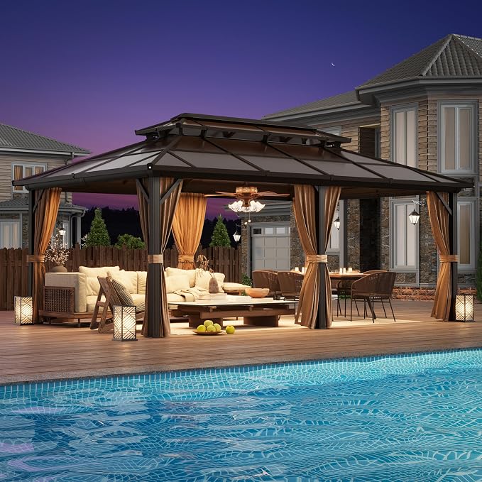 12'x20' Hardtop Gazebo, Outdoor Polycarbonate Double Roof Canopy, Aluminum by YOLENY