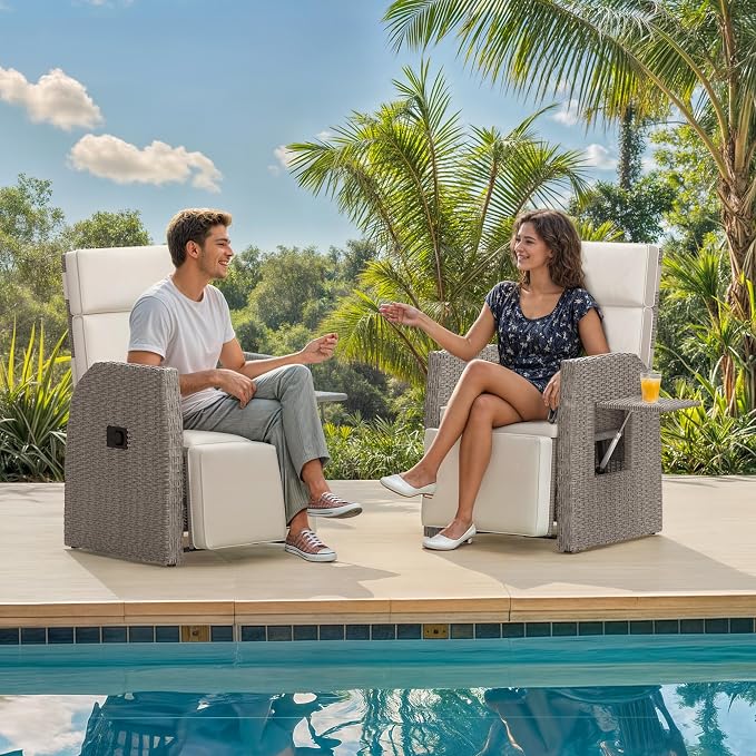 YITAHOME Outdoor Recliner Chair, Wicker Recliner Chair 150°Reclining, Solid - Image 3