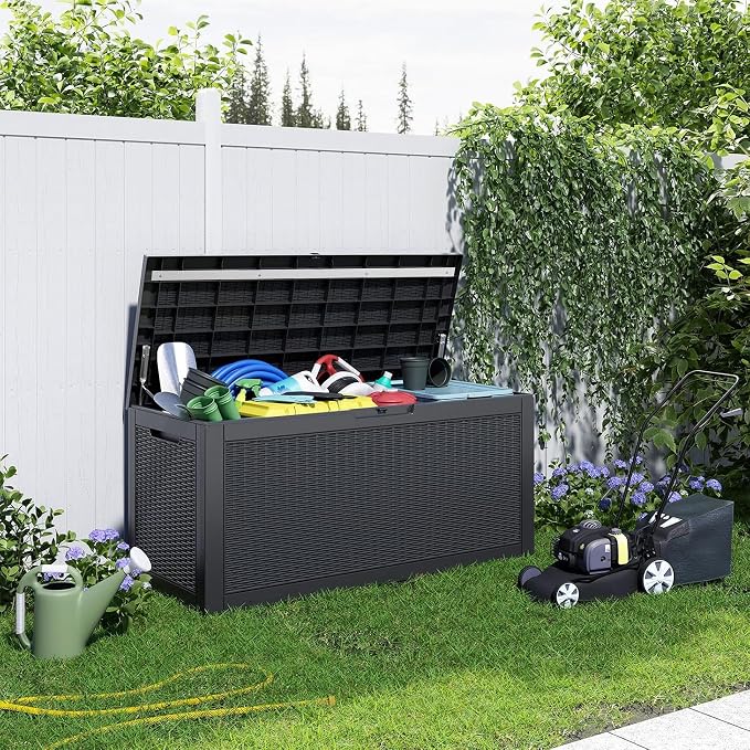 PatioZen 150 Gallon Resin Deck Box, Lockable Patio Outdoor Storage Box - Image 5