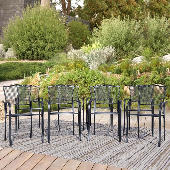 Patio Dining Chairs Set of 8, Metal Mesh Patio Furniture Set by Home