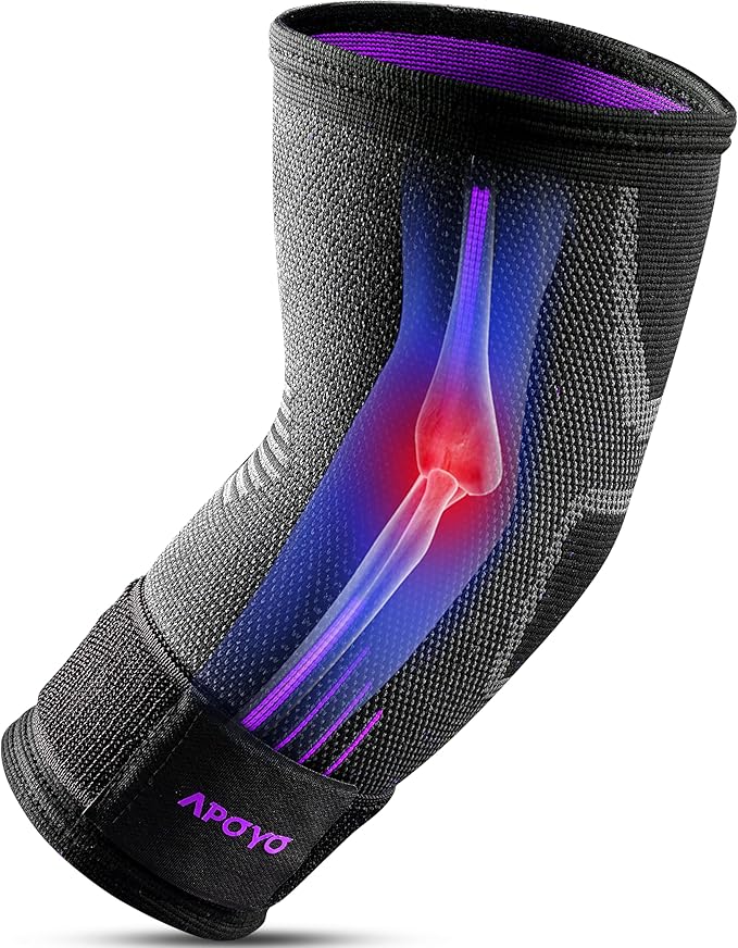 APOYO Elbow Brace for Tendonitis and Tennis Elbow, Elbow Compression Sleeve, Elbow Brace for Women and Men w/ Adjustable Strap for Tennis Elbow Relief, Weightlifting, Arthritis, Workouts, Reduce Joint Pain During Fitness Activity (Purple, Medium)