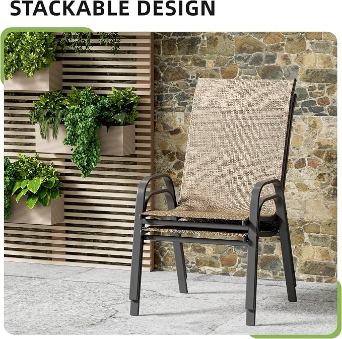 Patio Chairs Set of 2, Outdoor Stackable Dining Chairs - Image 5