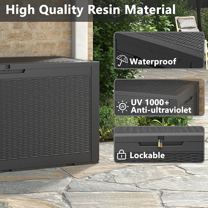 120 Gallon Waterproof Large Resin Deck Box, Lockable Large Outdoor Storage - Image 3