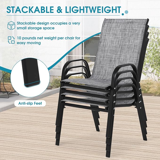 Outdoor Stackable Chairs Set of 4, Textilene Fabric, - Image 5