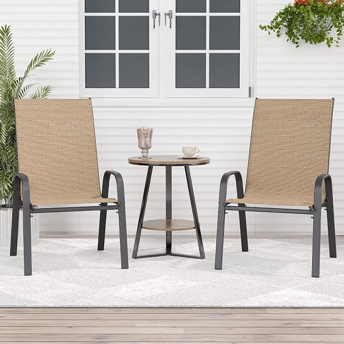 Patio Chairs Set of 2, Outdoor Dining Chairs Stackable - Image 2