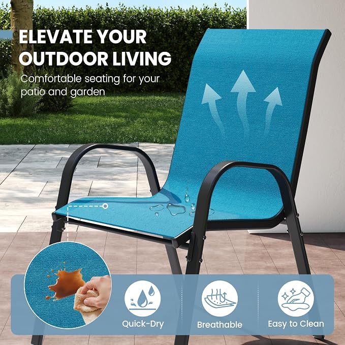 Patio Dining Chairs Set of 6, Stackable Dining Chairs High Back, Breathable - Image 4
