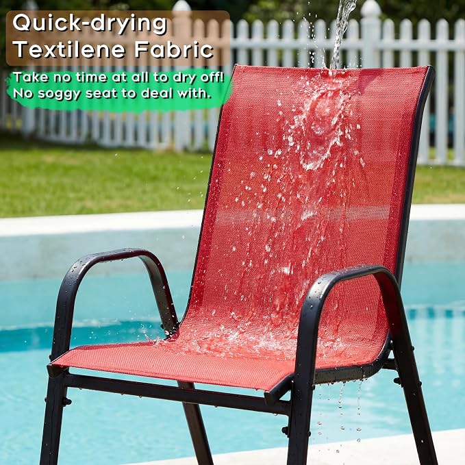 Outdoor Patio Chairs Set of 4 Stackable Dining Chairs All-Weather Textilene - Image 4