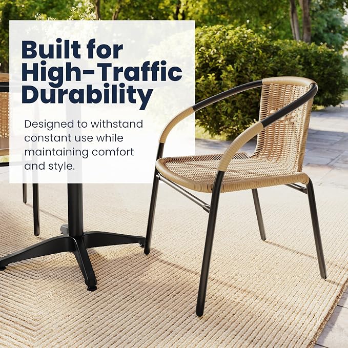 EMMA + OLIVER Beige PE Rattan Stackable Patio Dining Chair, Indoor/Outdoor Use - Image 6
