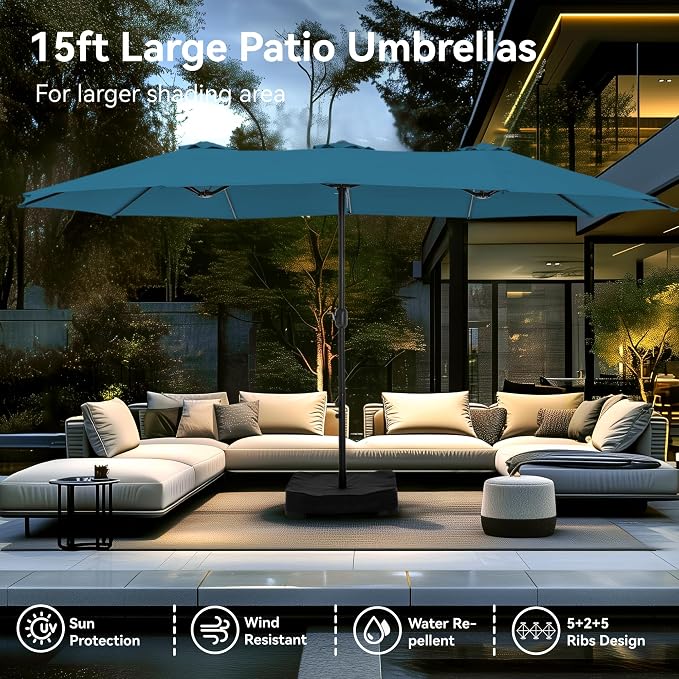 PHI VILLA 15ft Large Outdoor Patio Umbrella - Image 7