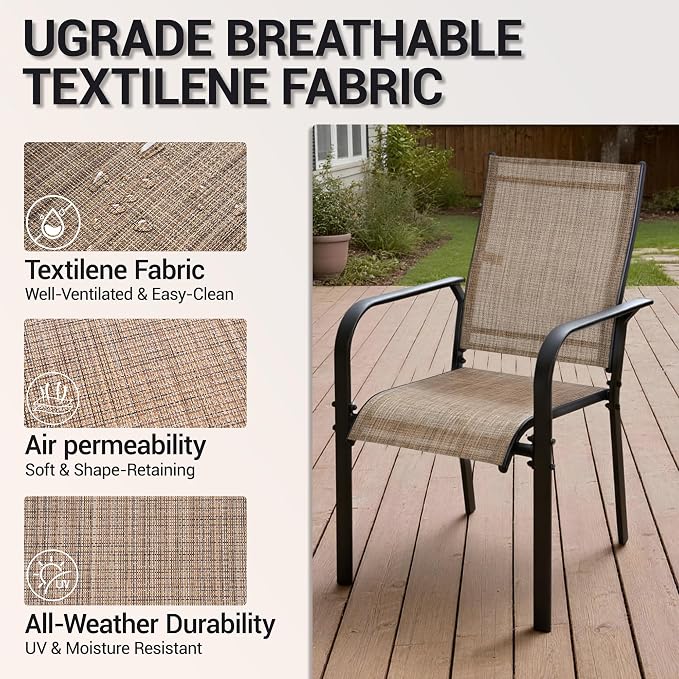 Patio Dining Chairs Set of 4, All-Weather High Back Textilene Stackable Chairs - Image 6