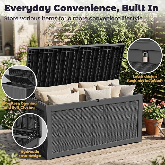 PatioZen Outdoor Storage Box Waterproof Extra Large 330 Gal Lockable, Hydraulic - Image 7