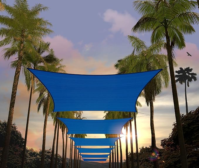Amgo Custom Size 11' x 19' Blue Rectangle Square Sun Shade Sail UPF50+ by Amgo