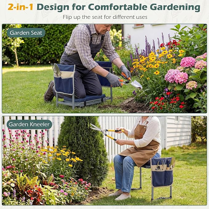 2-in-1 Garden Kneeler and Seat, Folding Garden Seat w/EVA Foam Kneeling Pad & - Image 3