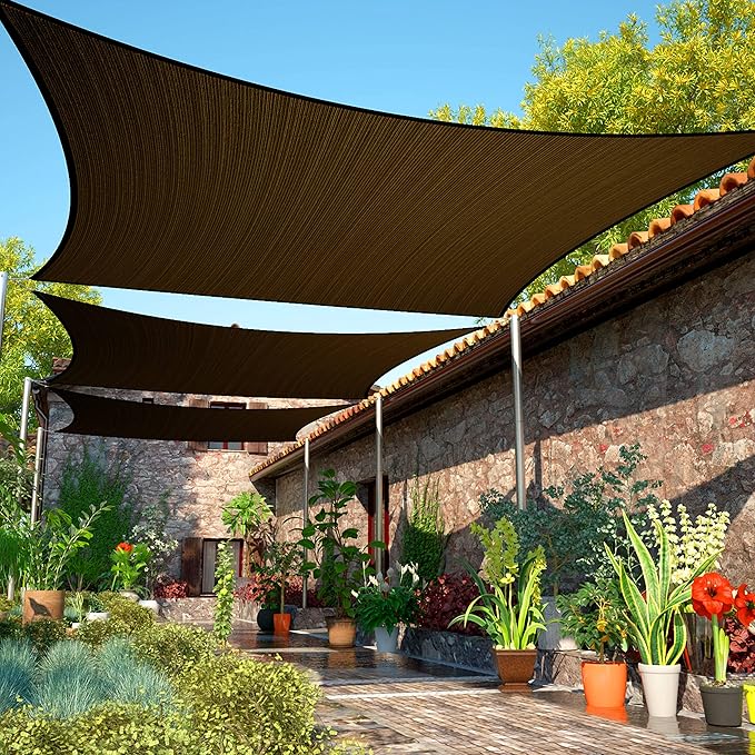 9' x 17' Brown Sun Shade Sail UPF50 Rectangle smTAPR0816 Canopy Fabric Cloth by ShadeMart