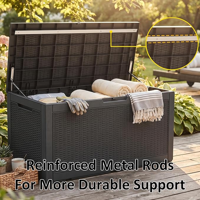 PatioZen 150 Gallon Resin Deck Box, Lockable Patio Outdoor Storage Box - Image 8
