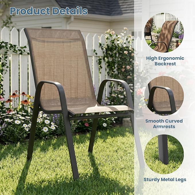 DIFY Patio Chairs Set of 6, Stackable Outdoor Dining Chairs Set - Image 5