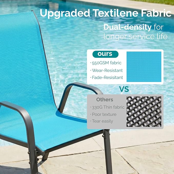 MAMIZO Patio Dining Chairs, Stackable Textilene Chair Set of 8, Sky Blue | - Image 3