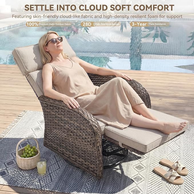 3 Pieces Zero Gravity Patio Swivel Recliner Chairs Set of 2 - Image 3