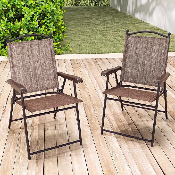 GIANTEX Set of 4 Patio Folding Chairs, Outdoor Patio Dining Chairs w/Armrest - Image 7