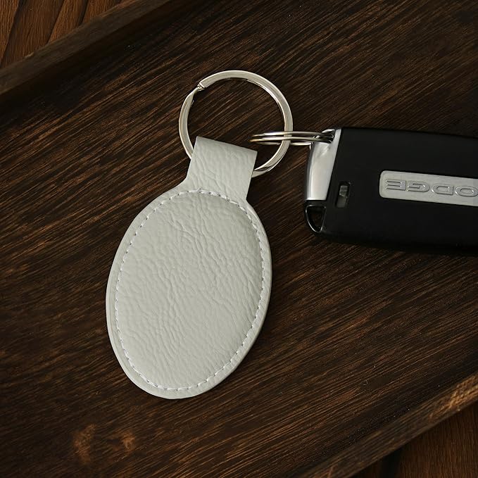 LaserGram Oval Keychain, Off Road Racer, Personalized Engraving Included (White with Silver)