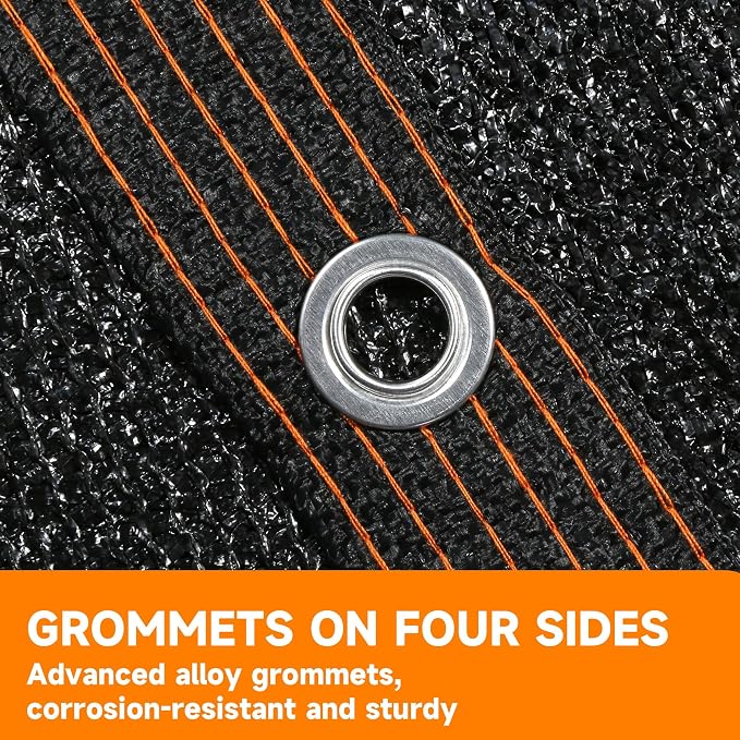 90% Shading Rate 12'x16' Black Shade Cloth, UV Resistant Durable Mesh Tarp - Image 5