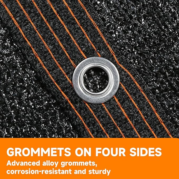 90% Shading Rate 10'x12' Black Shade Cloth, UV Resistant Durable Mesh Tarp - Image 5