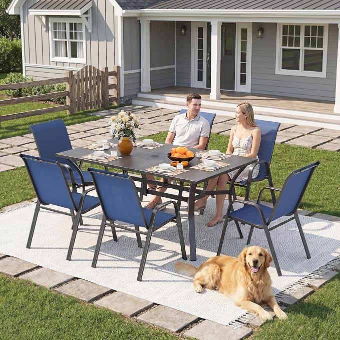 Outdoor Patio Chairs Set of 8 Stackable Dining Chairs All-Weather Textilene - Image 3