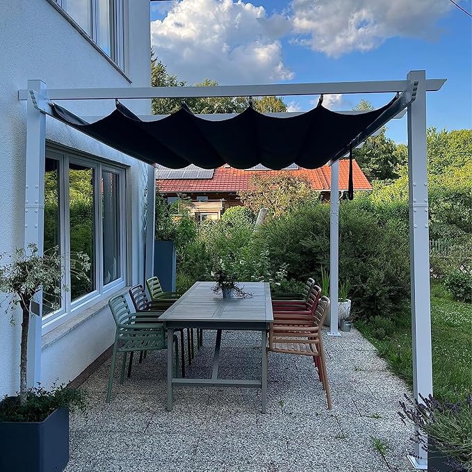 PURPLE LEAF Pergola 10' x 12' Aluminum Frame Retractable Sun Shade, Powder coat by PURPLELEAF