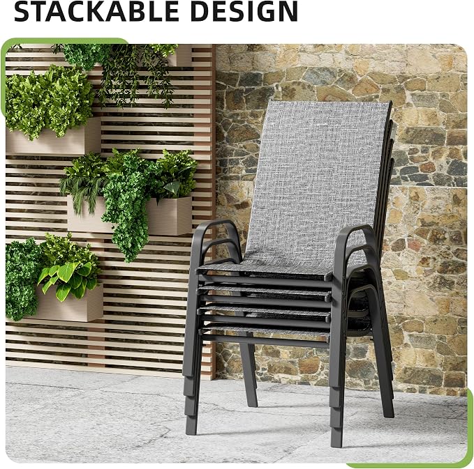 Patio Chairs Set of 4, Outdoor Stackable Dining Chairs - Image 4