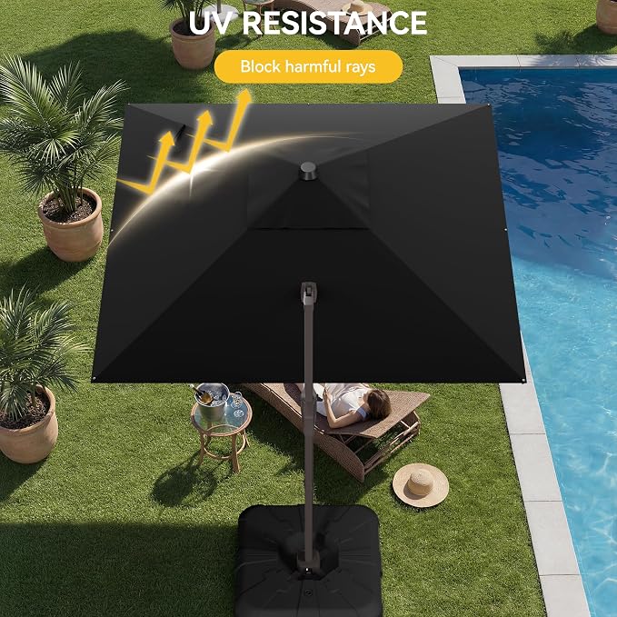 10x10FT Cantilever Outdoor Umbrella, 360° Rotating Large Offset Square Patio - Image 5