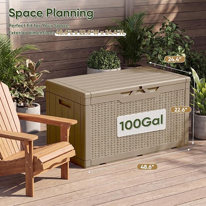 Flamaker Outdoor Storage Box 100 Gallon Waterproof Resin Deck Box | Large - Image 4