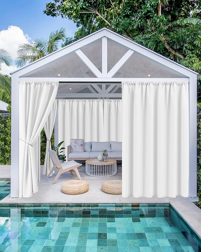 Outdoor Curtains for Patio Waterproof Rod Pocket 6 Pcs 54x95 Inch White | - Image 2