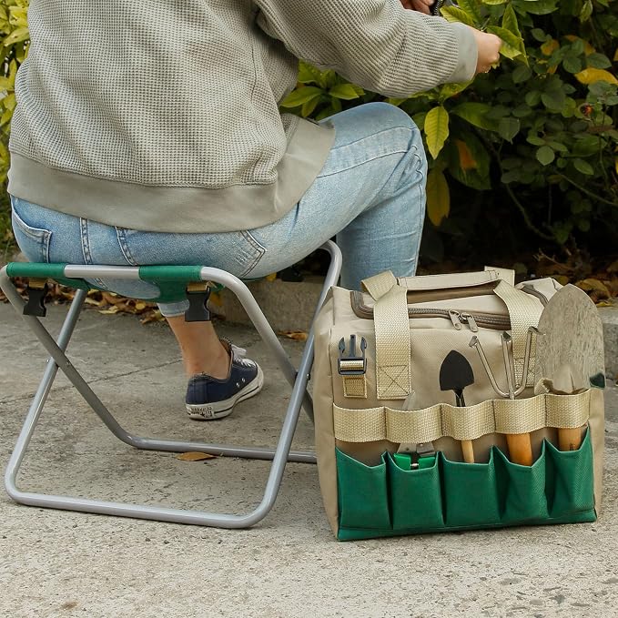 Folding Gardening Stool with Detachable Storage Tote Bag, Portable Garden Seat - Image 8