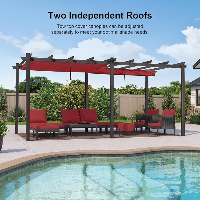 PURPLE LEAF Outdoor Pergola 12' X 18' Retractable Canopy Aluminum, Terra | - Image 2