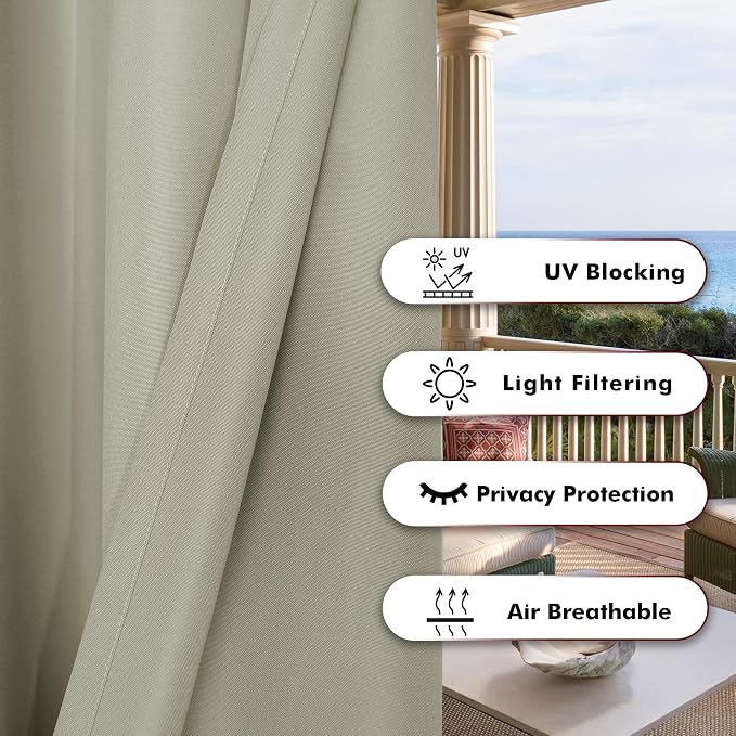 BONZER Outdoor Curtains for Patio Waterproof Thick | Privacy Grommet Light - Image 4