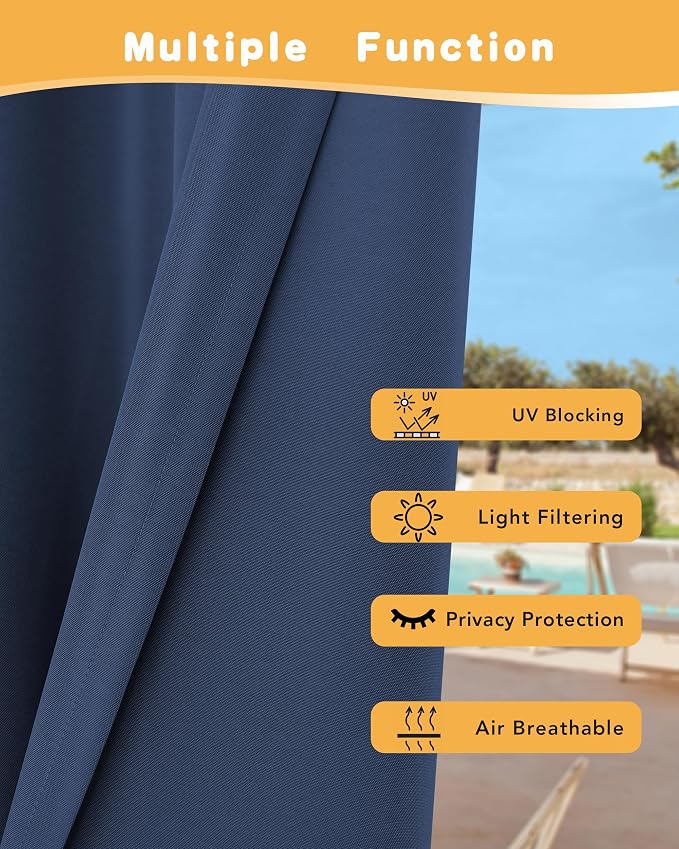 HolidayIdeas Outdoor Curtains for Patio Waterproof 4 Pcs 54x108 Inch Navy | - Image 3