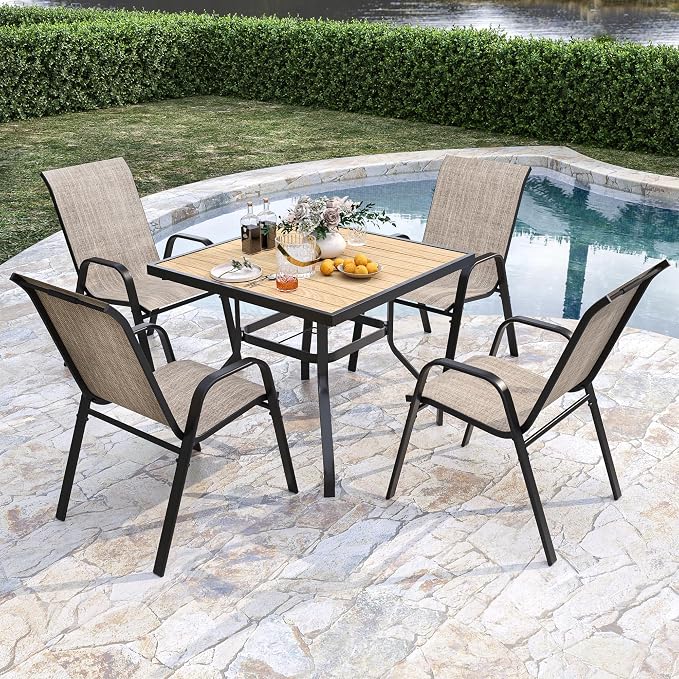 Outdoor Patio Chairs Set of 4 Stackable Dining Chairs All-Weather Textilene - Image 5