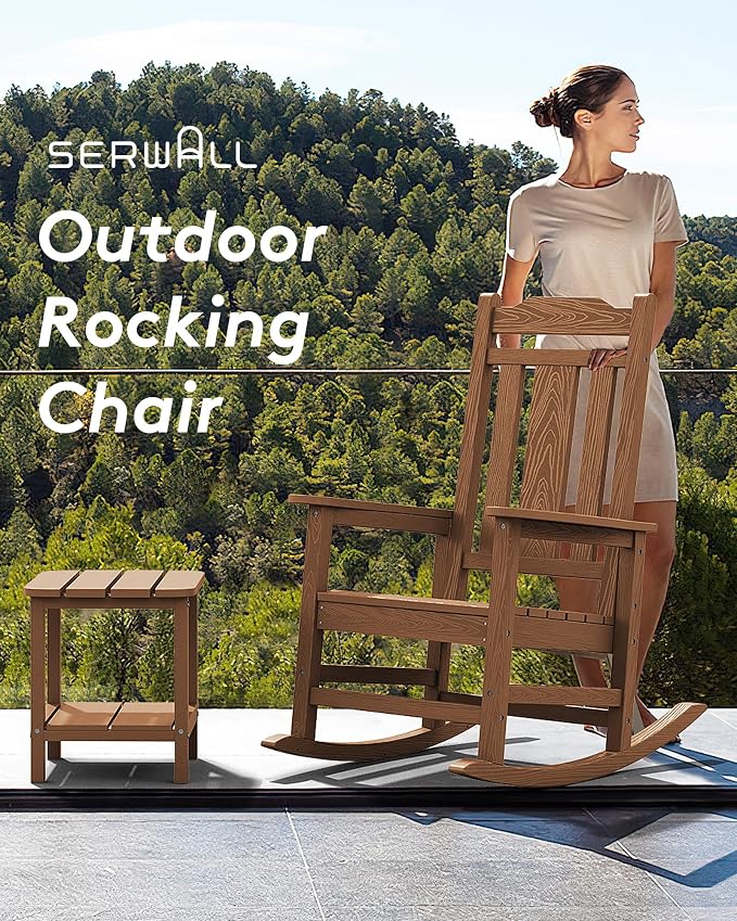SERWALL Oversized Outdoor Rocking Chairs Set of 2, Patio HDPE Rocker, All - Image 6