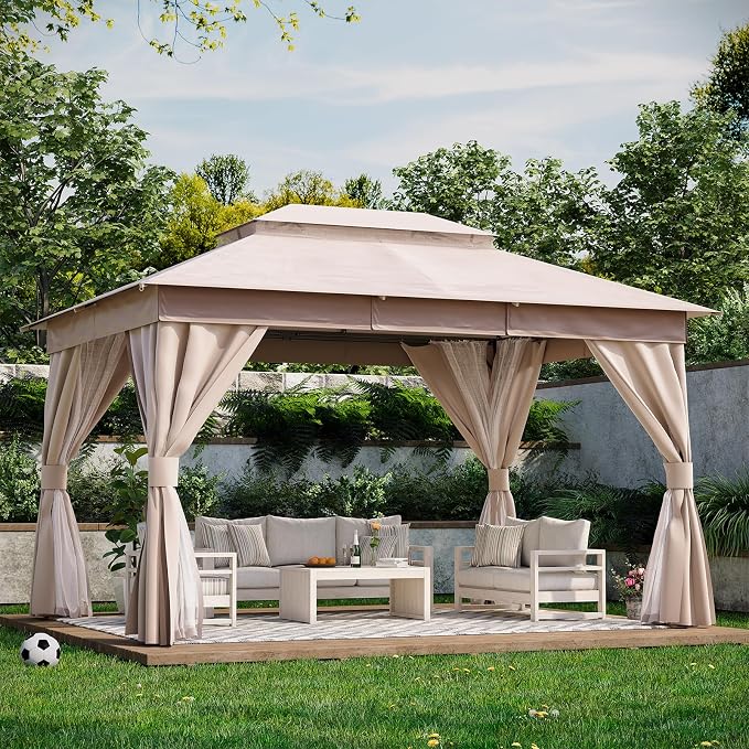 10'x12' Outdoor Gazebo, Metal Frame Heavy Duty Patio Canopy Tent Shelter by LAUSAINTHOME