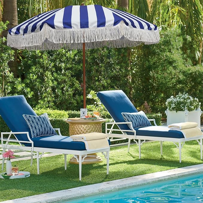 AMMSUN 7ft Patio Umbrella with Fringe Outdoor Tassel Umbrella UPF50+ Wood Color - Image 3